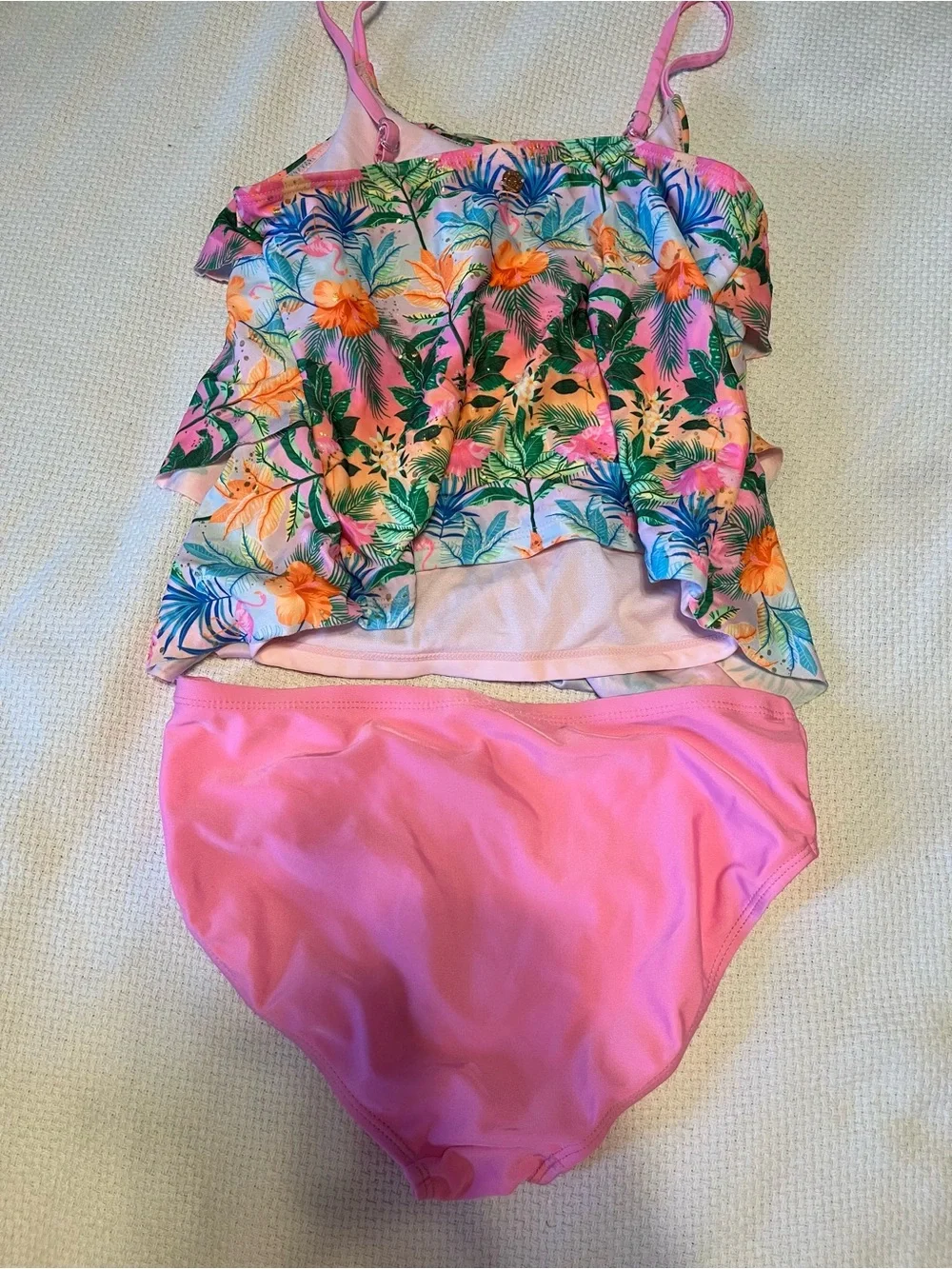 Kohl's Pink Tropical Floral Ruffle Tankini with Pink Bottoms